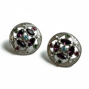 Vintage Sarah Coventry Multicolor Rhinestone Clip-On Earrings Retro Jewelry
